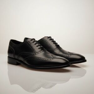 Cole Haan NikeAir Mens Size 11 Black Leather Wingtip Oxfords Dress Shoes